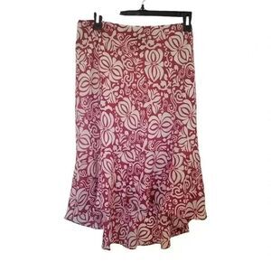 Ann Taylor Women's Red & White Floral Poly Georgette Lined Flowy Skirt